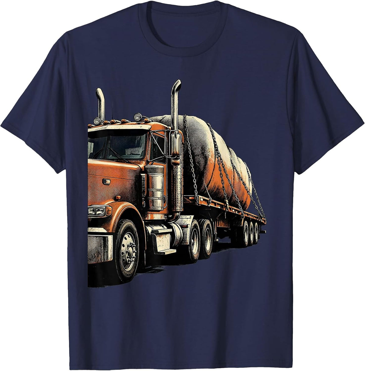 Men's Semi Tractor Flatbed Trucker Humor Gift T-Shirt - Navy Blue