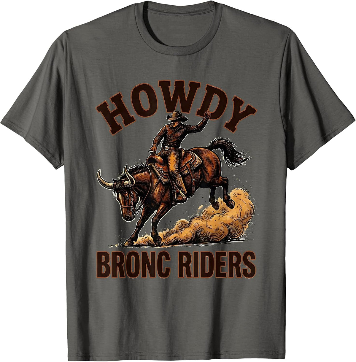 Howdy Bronc Riders Western Cowboy Rodeo Cowgirl Pride T-Shirt - Asphalt Grey