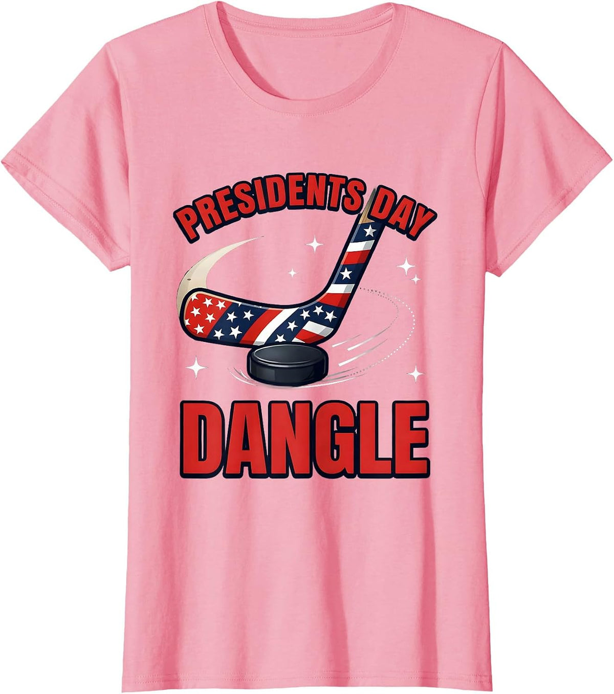 Women's Presidents Day Dangle Cartoon Hockey Player Tournament T-Shirt - Pink