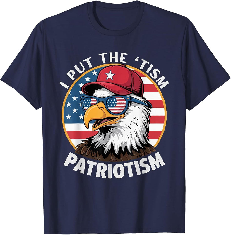 I Put the Tism in Patriotism Funny Autism Pride Eagle Men T-Shirt - Navy Blue