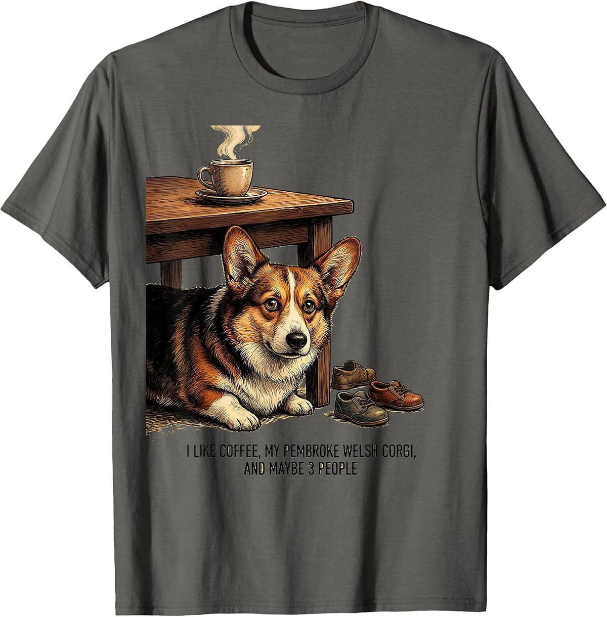 Men's I Like Coffee, My Pembroke Welsh Corgi, And Maybe 3 People T-Shirt - Asphalt Grey