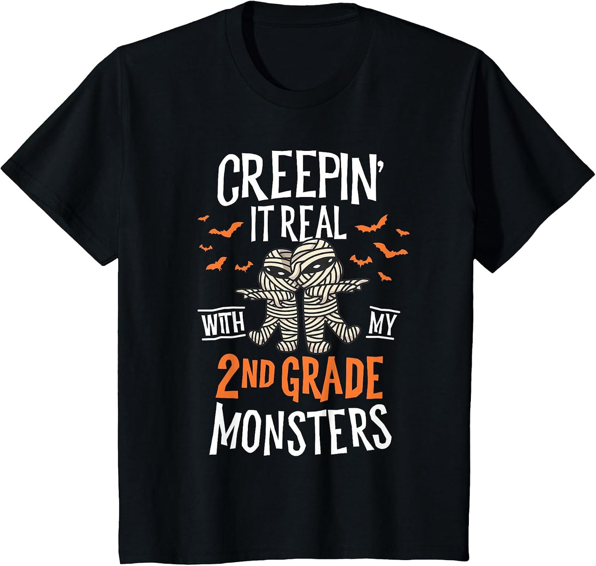 Creepin It Real with My 2nd Grade Monsters Halloween Teacher T-Shirt - Black