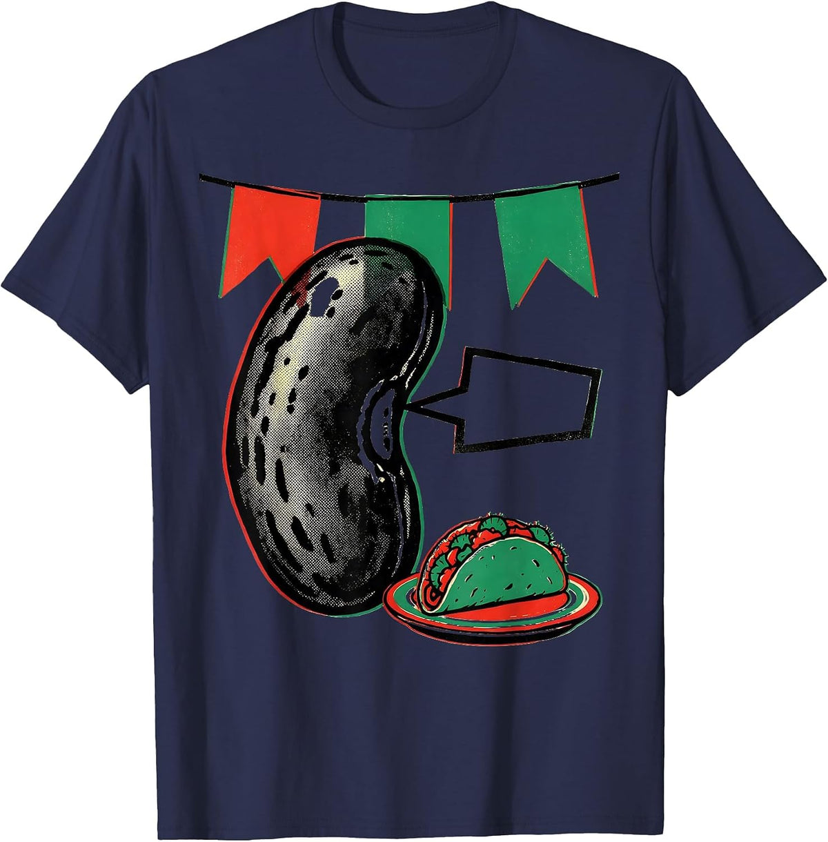 Oversized Pinto Bean Taco Party Humor Cinco De Mayo T-Shirt - Navy Blue