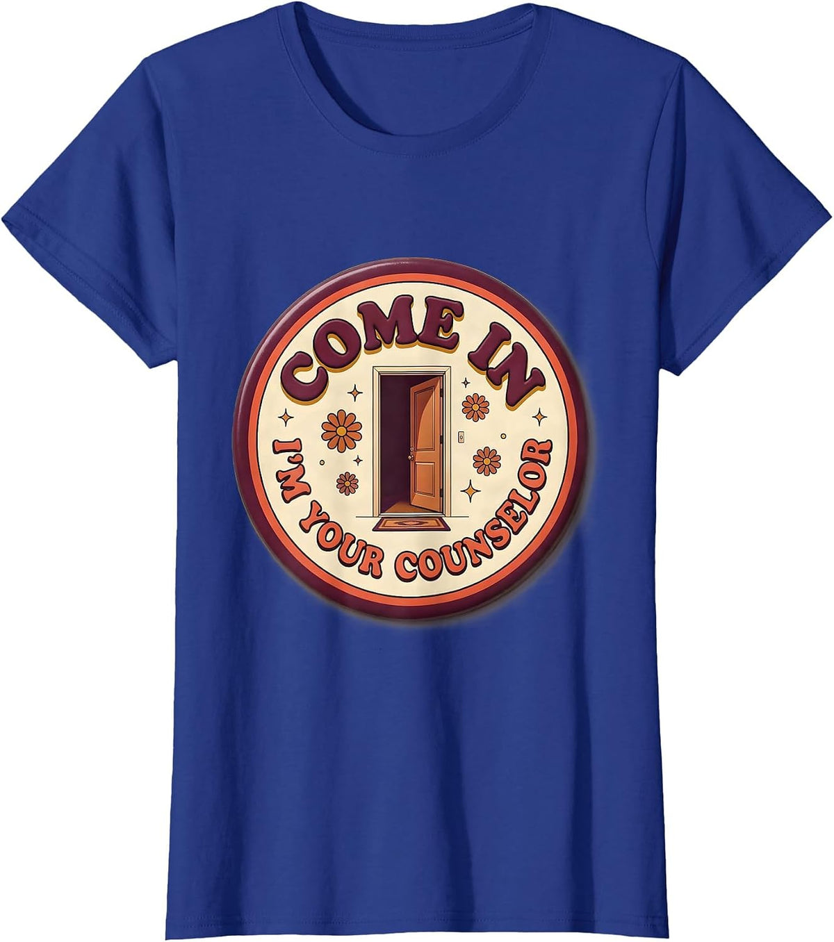 Women's Come In, I'm Your Counselor Groovy Retro School Counselor T-Shirt - Royal Blue
