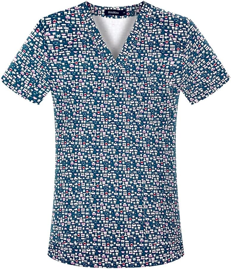 Tooth Printing Dentistry Workwear Nursing Scrubs Women Tops Hospital Medical T-Shirt Short Sleeved Doctor Work Clothes -