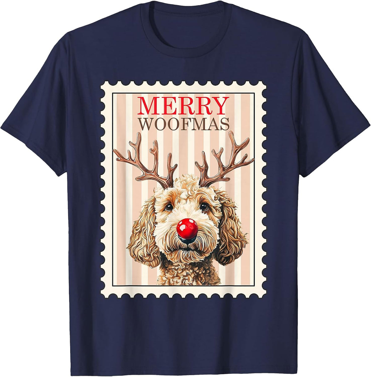 Merry Woofmas Reindeer Doodle Dog Reindoodle Dogs T-Shirt - Navy Blue