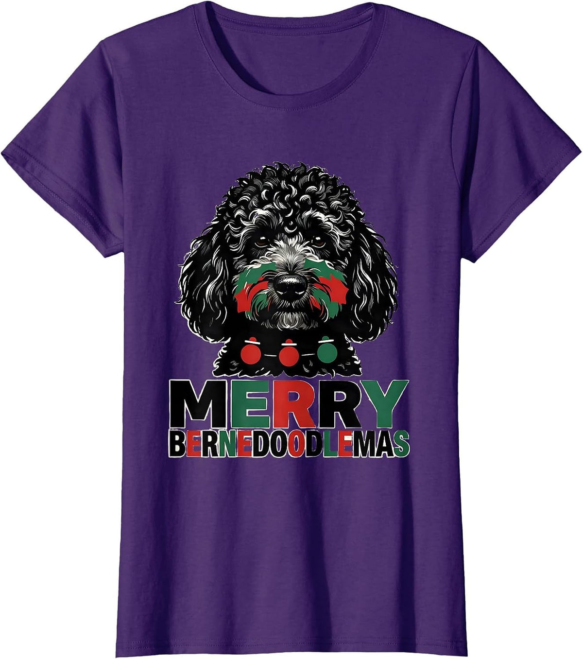 Women's Merry Bernedoodlemas Funny Christmas Dog Breed Humor T-Shirt - Purple