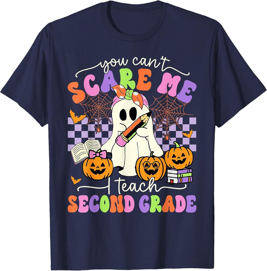Halloween Teacher You Can't Scare Me I Teach Second Grade T-Shirt - Navy Blue