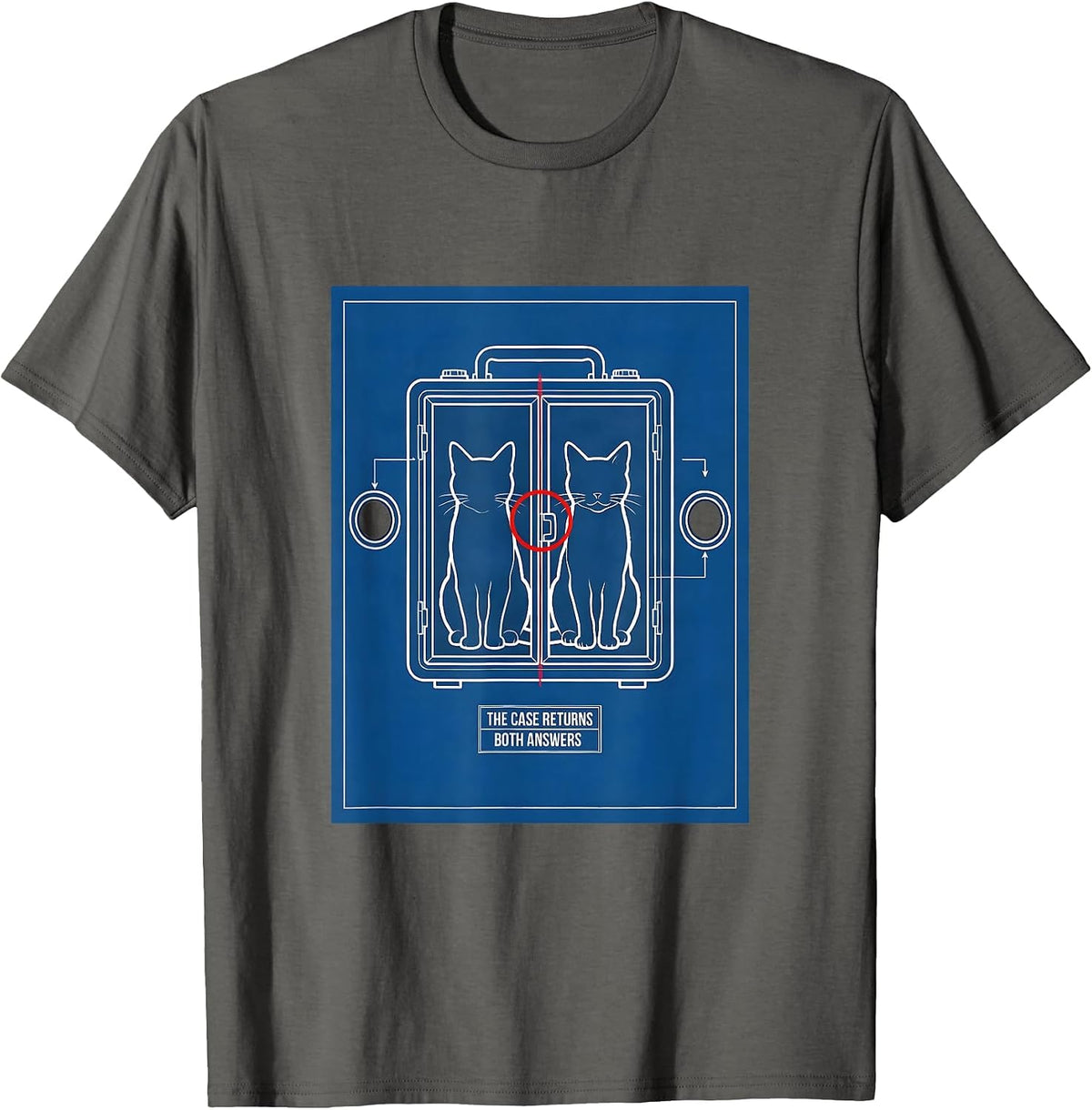 Men's The Case Returns Both Answers Funny Physics Nerd Cat Lover T-Shirt - Asphalt Grey