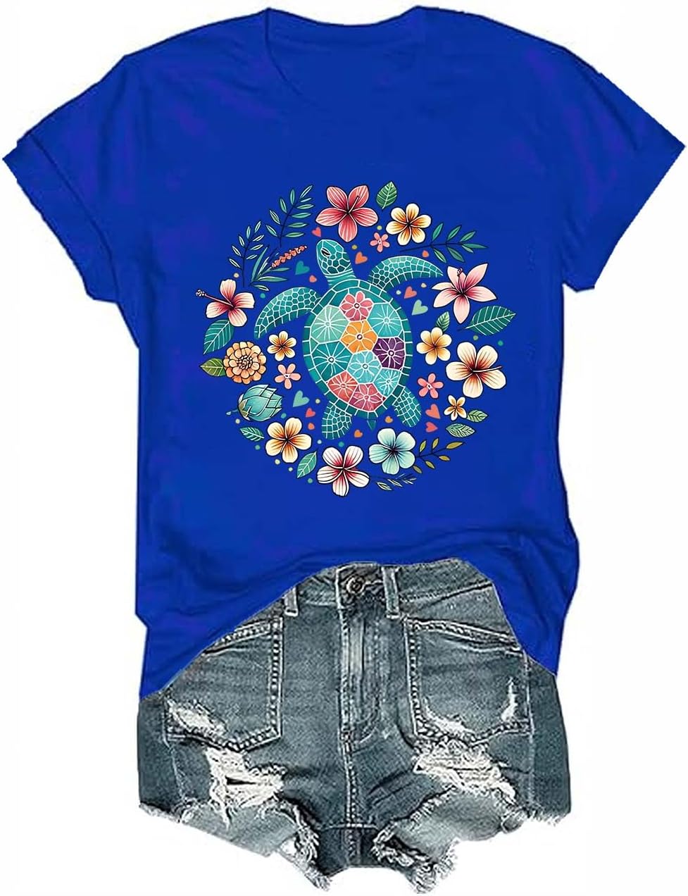 Sea Turtle T-Shirt, Funny Sea Turtle Graphic Beach V Neck Short Sleeve Tees - Crewneck Royal Blue