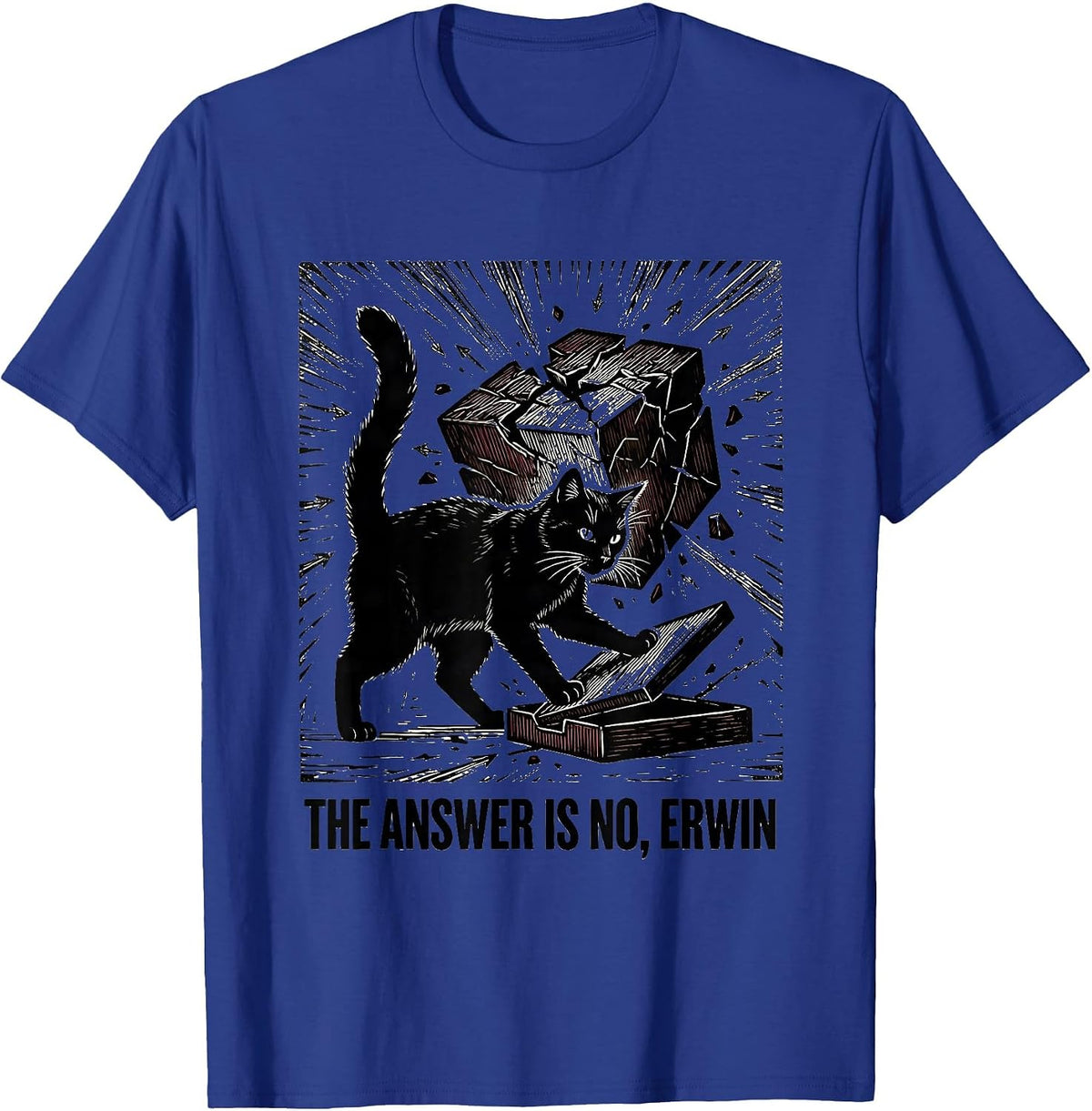 Men's The Answer Is No Erwin Linocut Quantum Physics Humor Science T-Shirt - Royal Blue