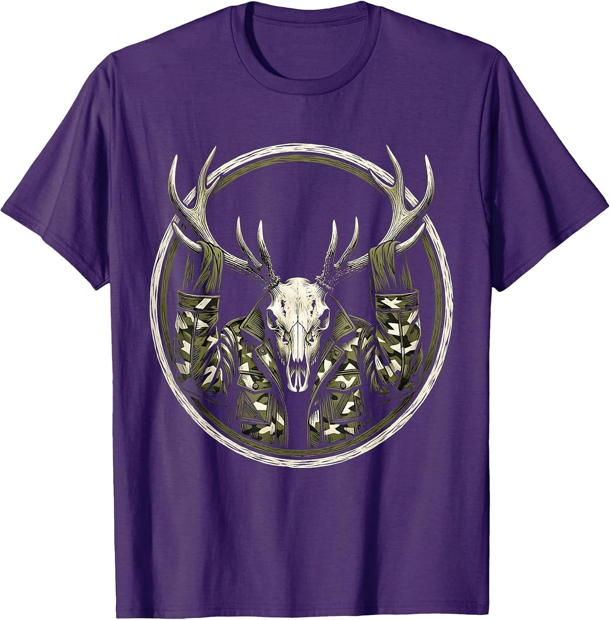 Men's Camo Jacket on Deer Antlers Hunting Graphic T-Shirt - Purple