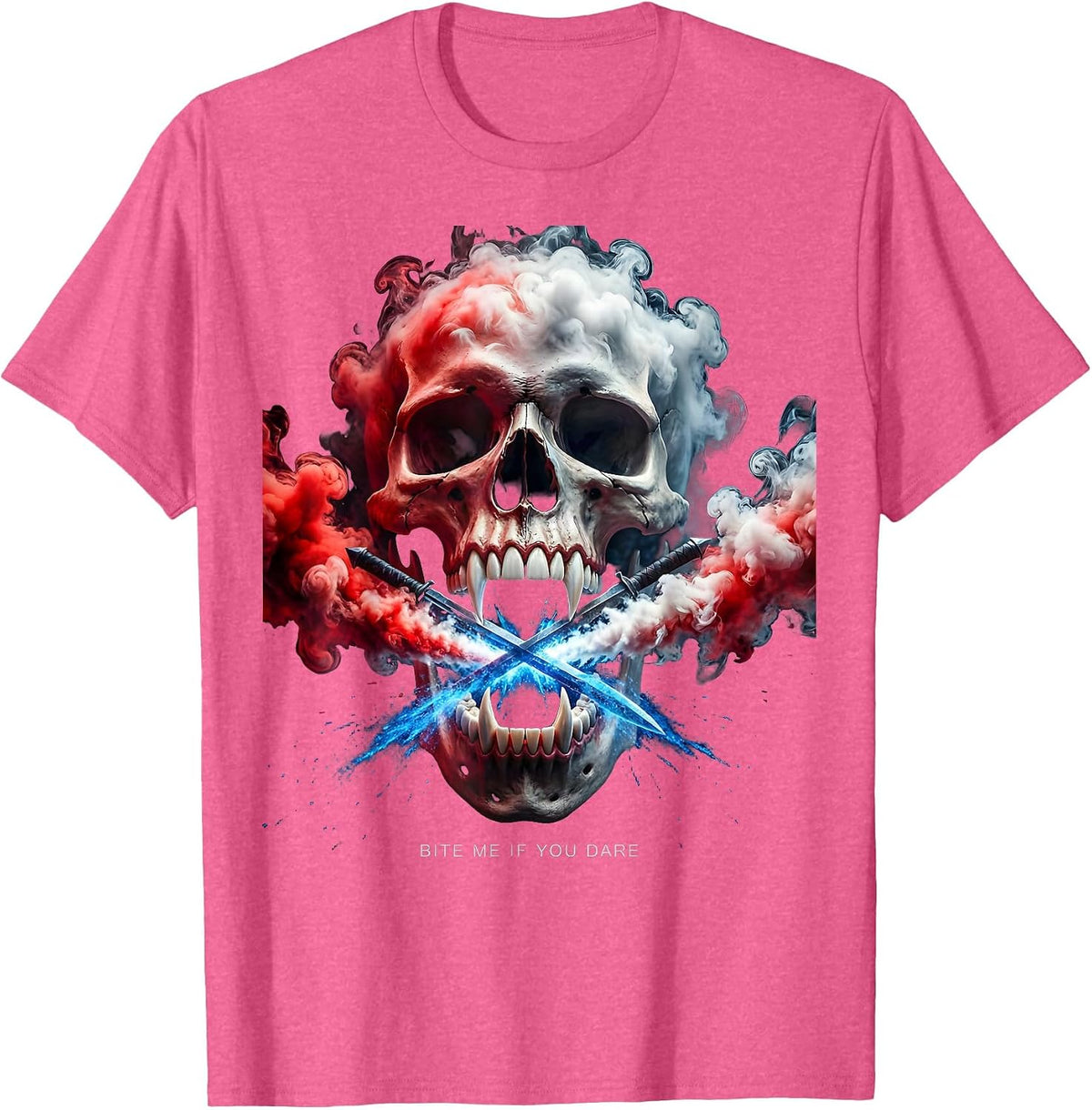Bite Me If You Dare Dental Halloween Design T-Shirt - Pink Heather