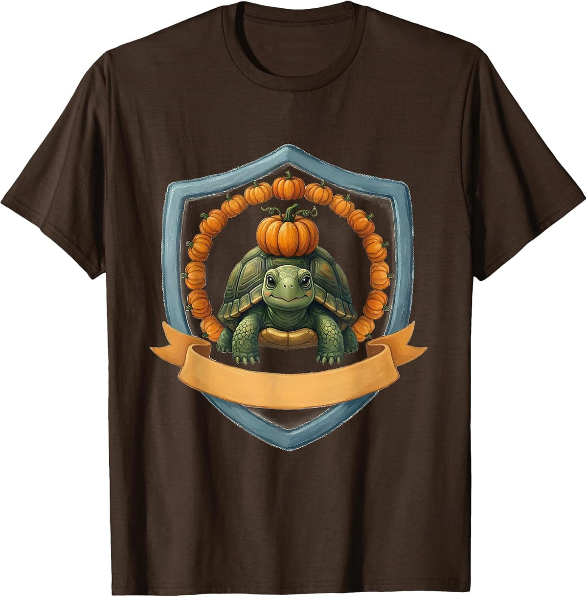Halloween Turtle Pumpkin Crown Whimsical Animal Lover T-Shirt - Brown
