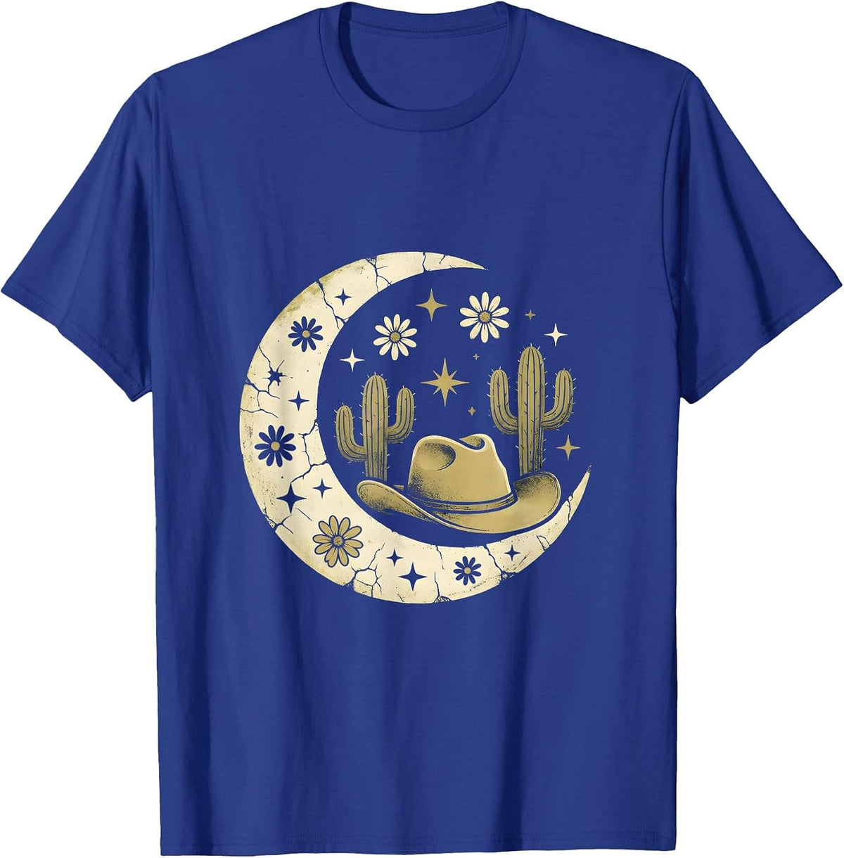 Western Cowgirl Hat Feather Cacti Graphic Design T-Shirt - Royal Blue