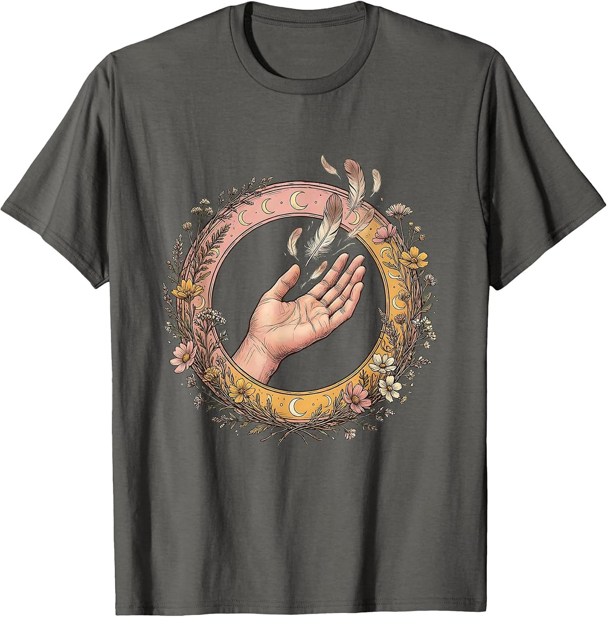 Western Girl Releasing Feathers Boho Graphic Tee T-Shirt - Asphalt Grey