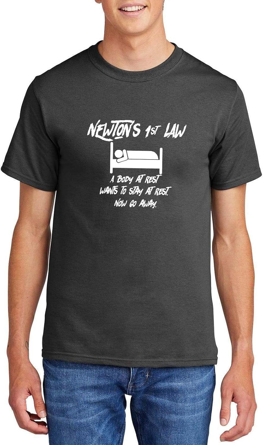 Newton's 1st Law A Body at Rest Funny Gamer Science Graphic Top Cotton Tee Adult Youth Tall Men Women - Mens Crew Charcoal