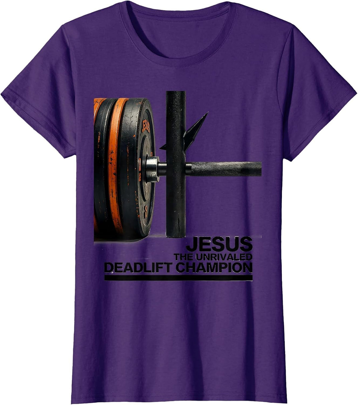 Women's Jesus The Unrivaled Deadlift Champion Brutalist Christian T-Shirt - Purple