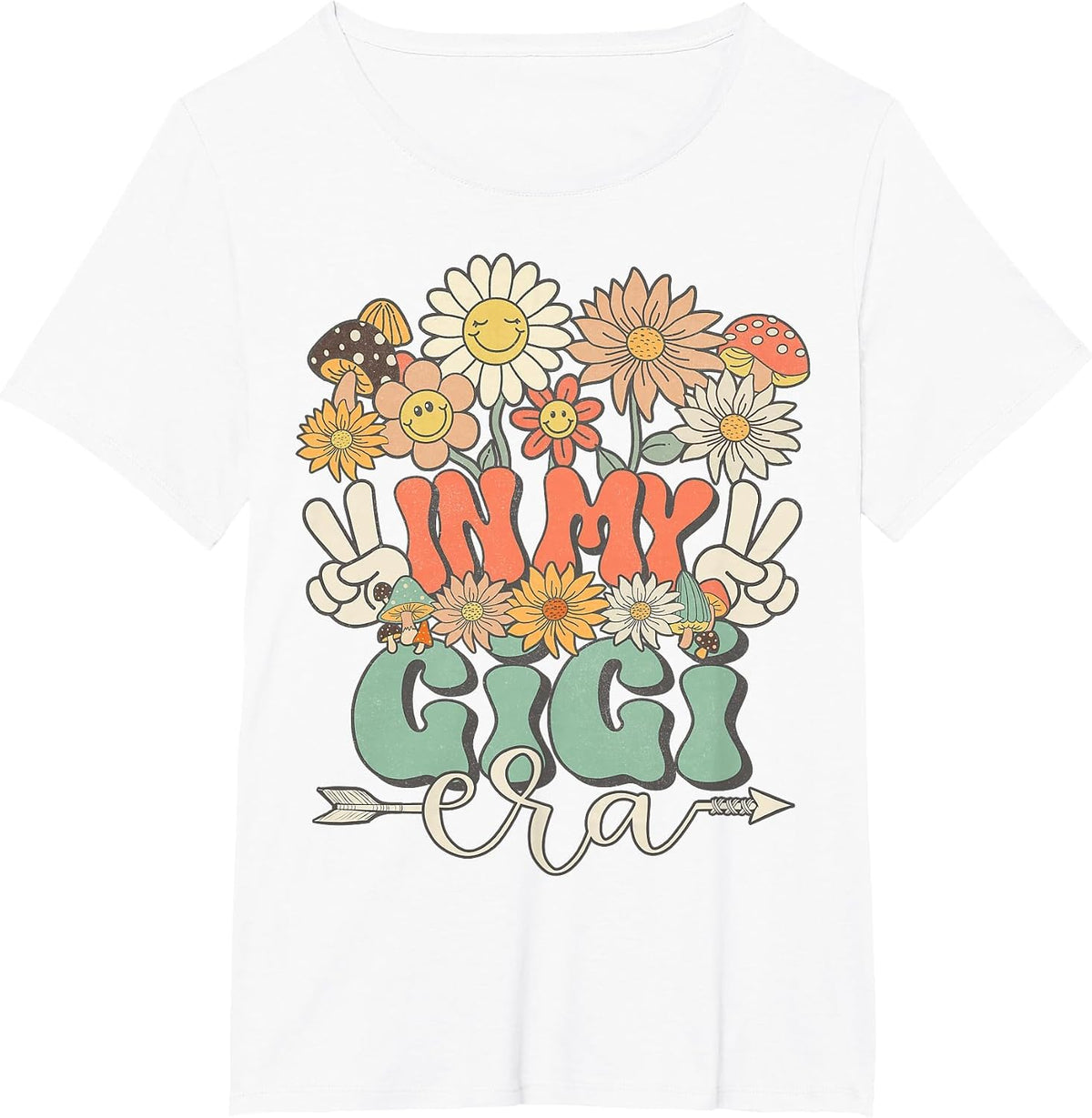 in My Gigi Era Floral Hippie Groovy Retro Matching Family T-Shirt - White