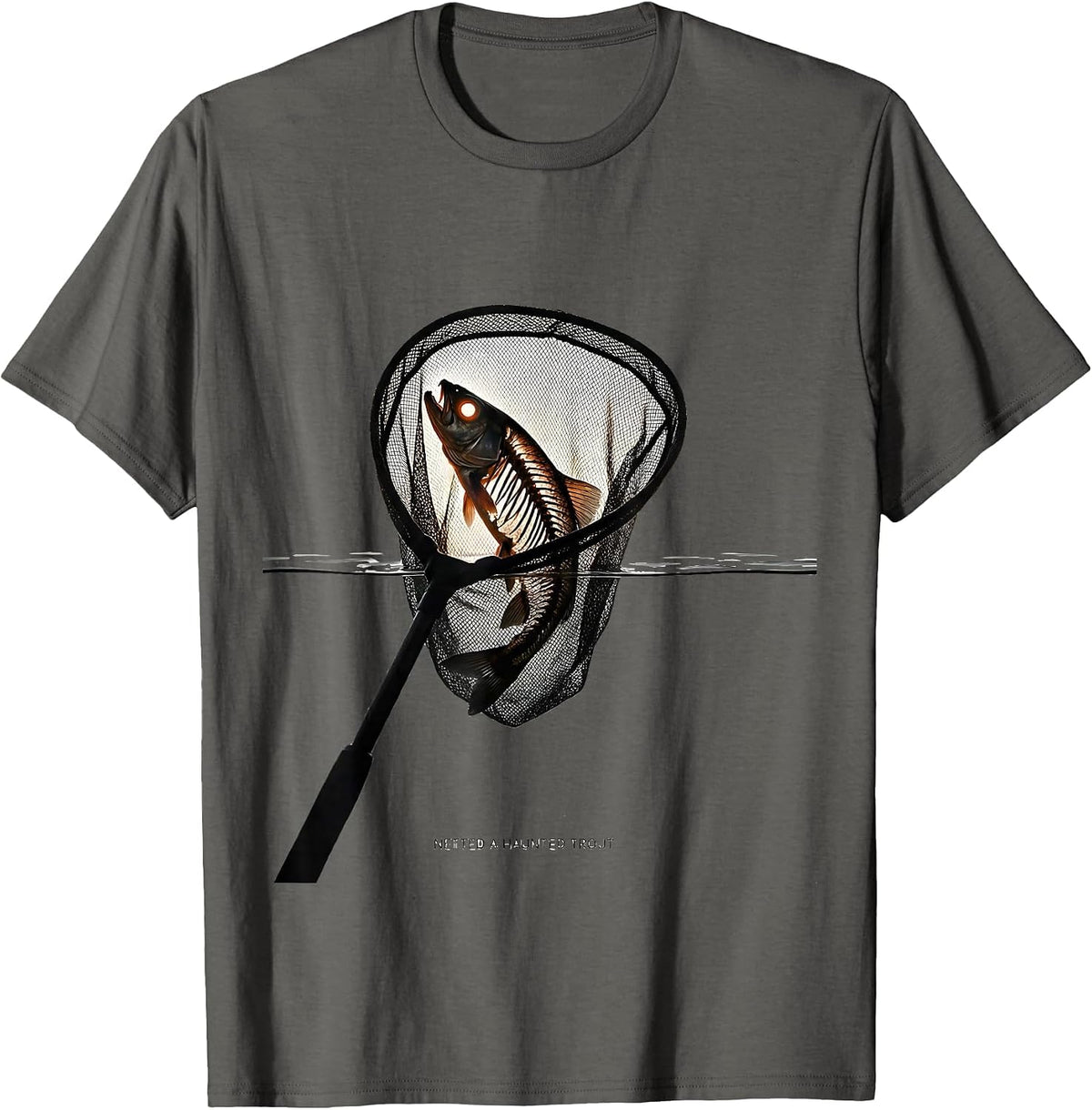 Men's Netted a Haunted Trout Minimalist Halloween Fishing Spooky T-Shirt - Asphalt Grey