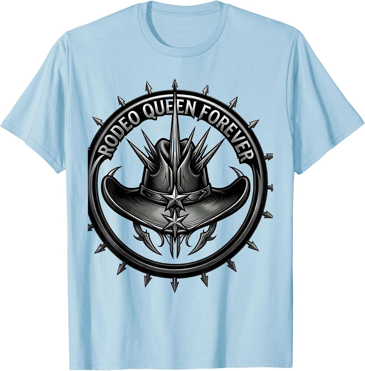 Men's Rodeo Queen Forever White Cowgirl Design T-Shirt - Baby Blue