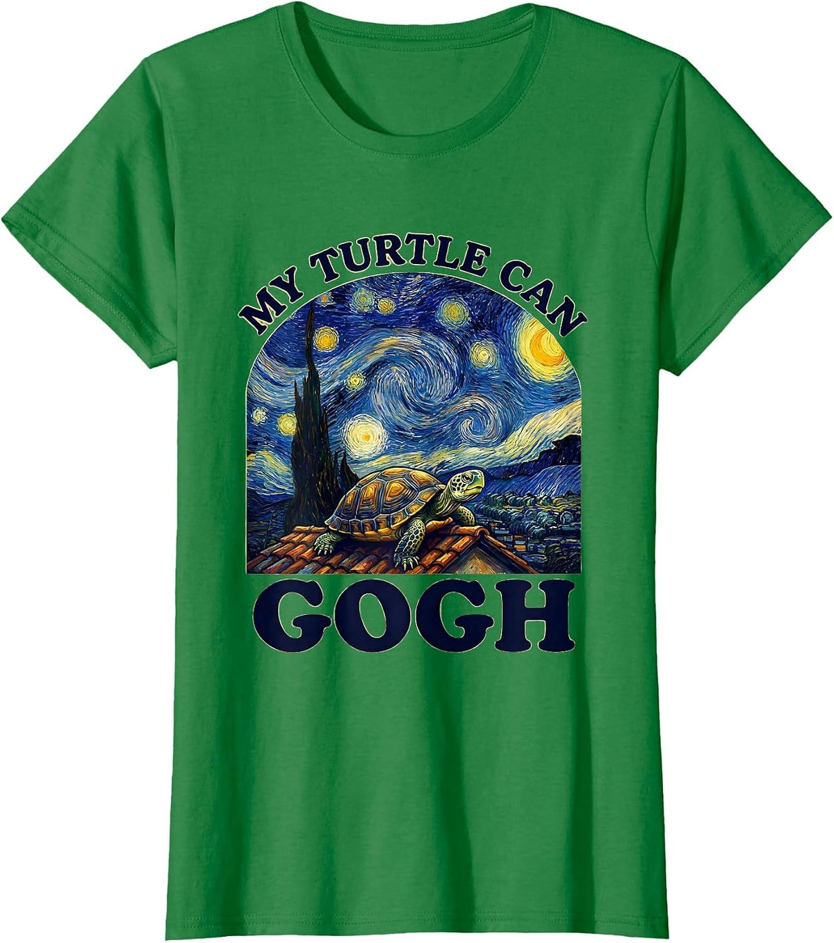 Women's My Turtle Can Gogh Whimsical Art Parody Cat Lover Gift T-Shirt - Kelly Green