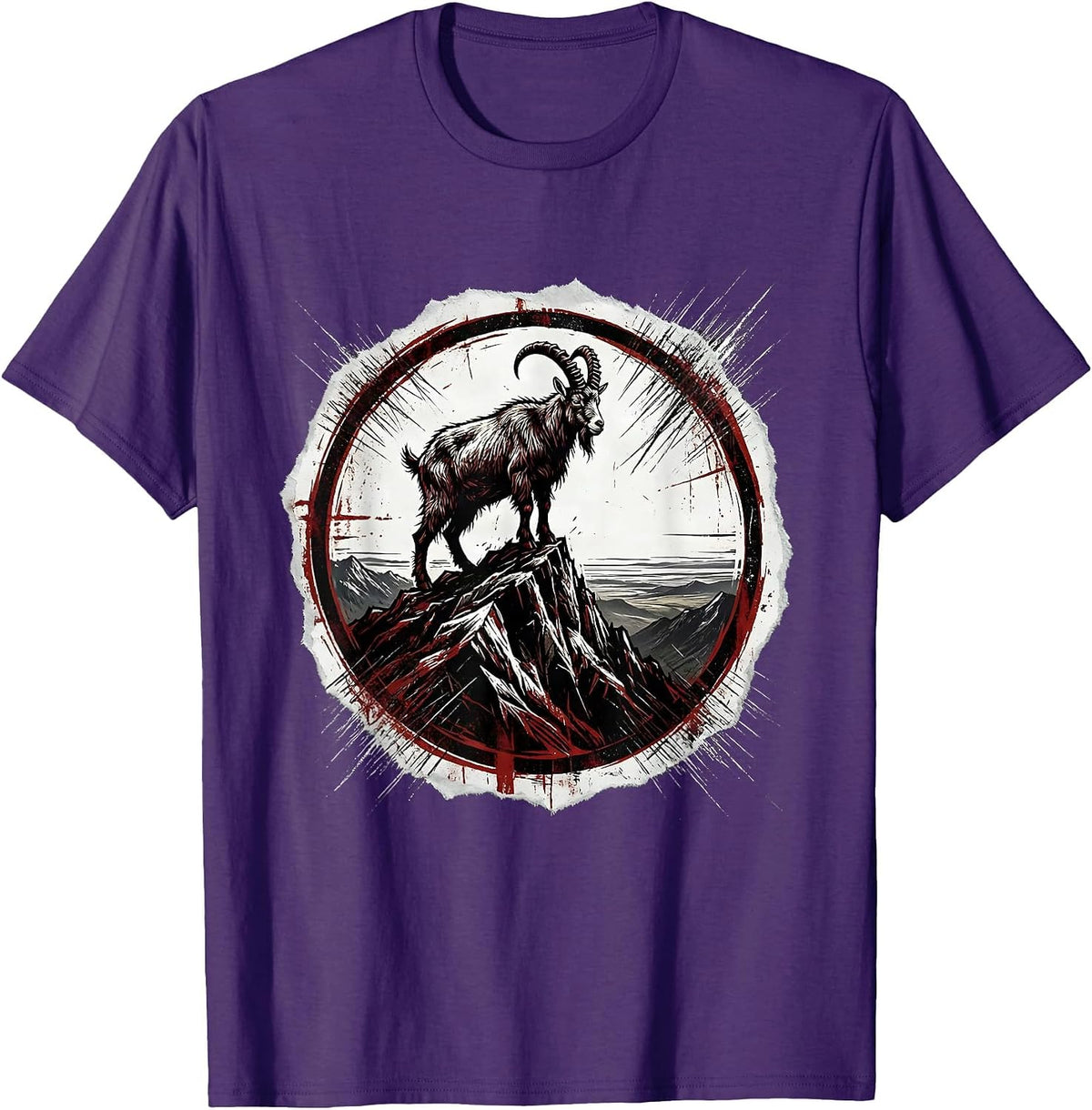 Men's Goat on Mountaintop Staring Into the Distance T-Shirt - Purple
