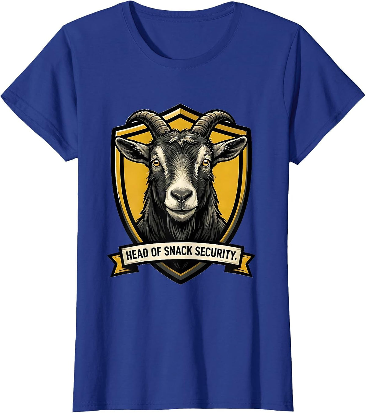 Women's Head Of Snack Security Cartoon Goat Novelty Mascot T-Shirt - Royal Blue