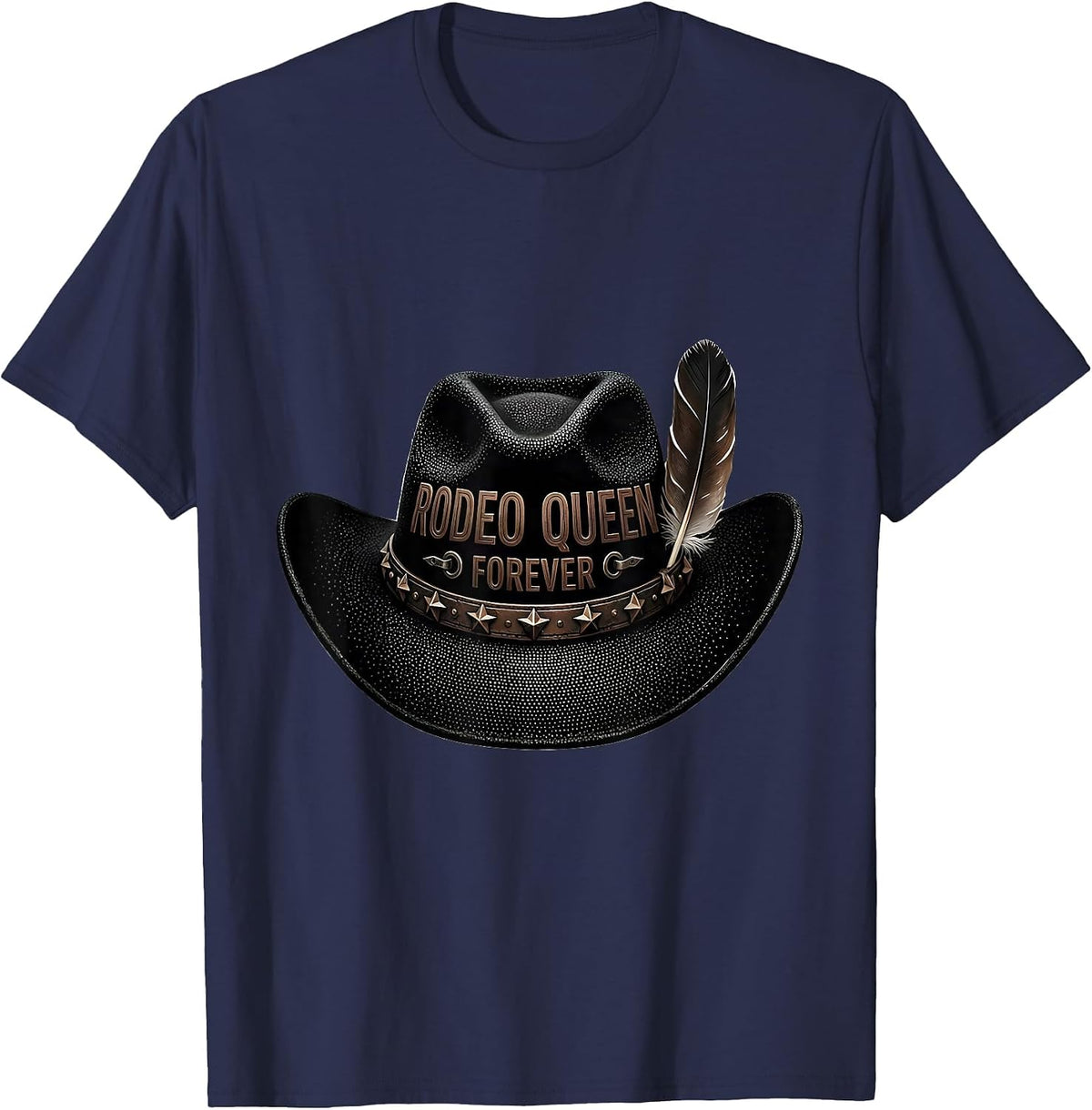 Rodeo Queen Forever Western Cowgirl Design T-Shirt - Navy Blue