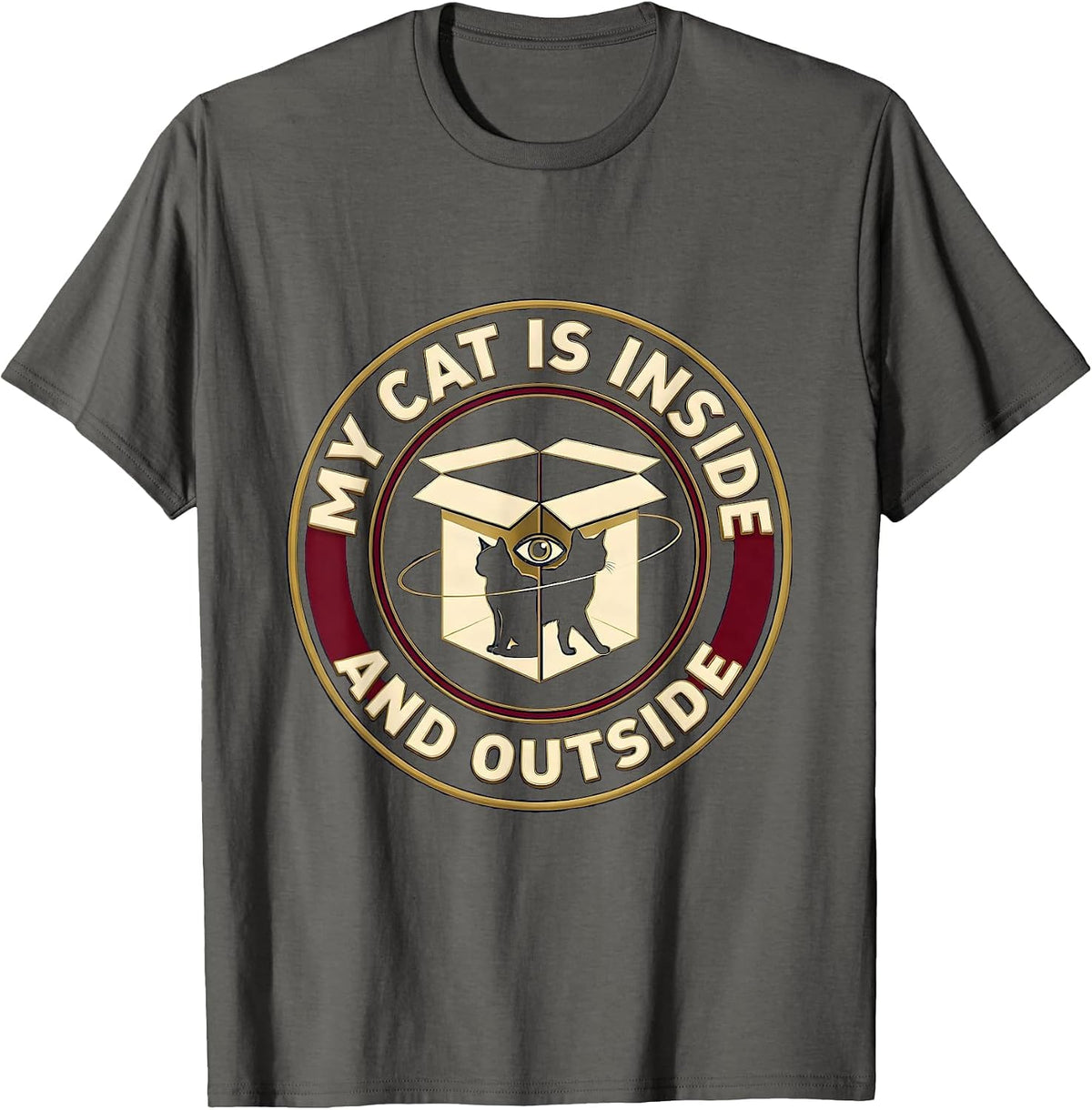 Men's My Cat Is Inside And Outside Funny Quantum Physics Cat Lover T-Shirt - Asphalt Grey