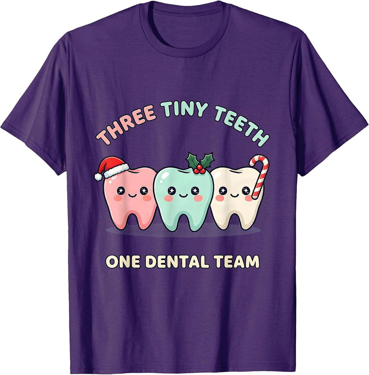 Men's Three Tiny Teeth One Dental Team Cute Kawaii Christmas T-Shirt - Purple