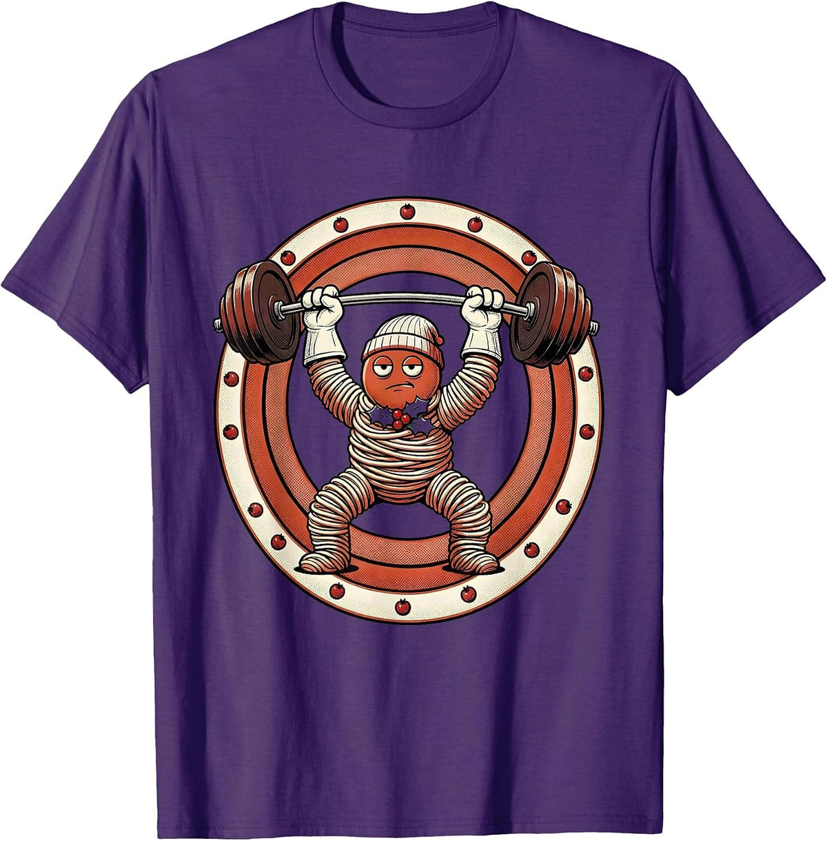 Stocking Lifter Retro Cartoon Christmas Gym Weightlifting T-Shirt - Purple