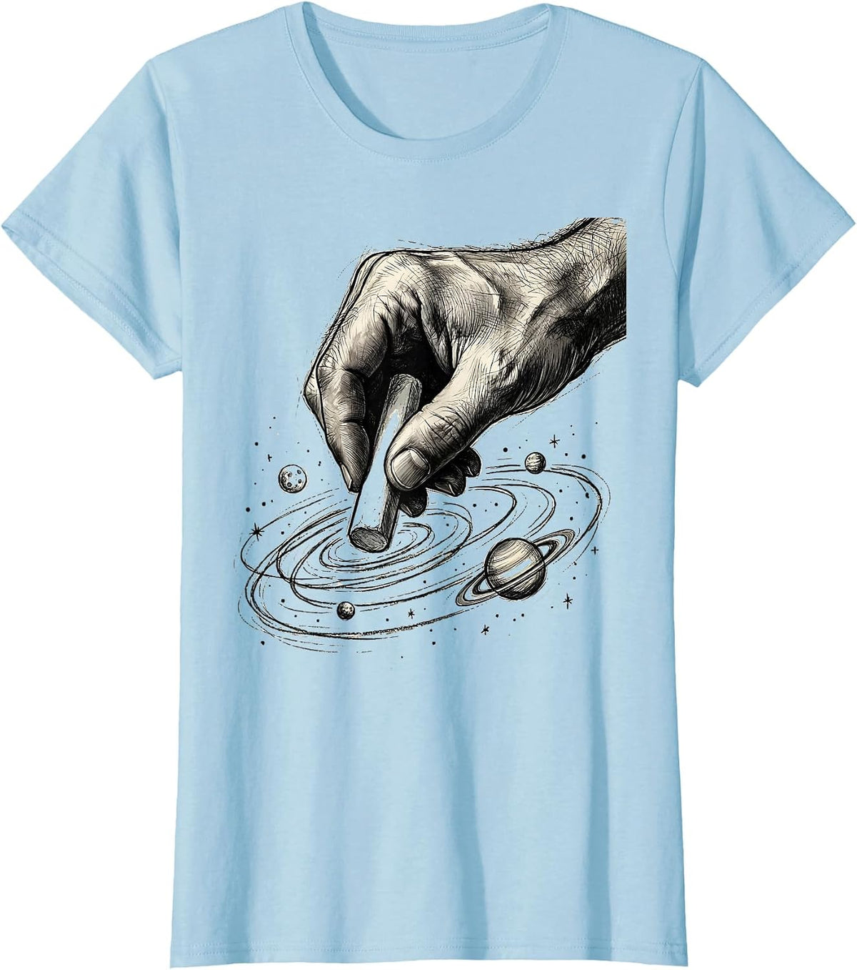Hand Chalk Drawing Solar System Teacher Design T-Shirt - Baby Blue