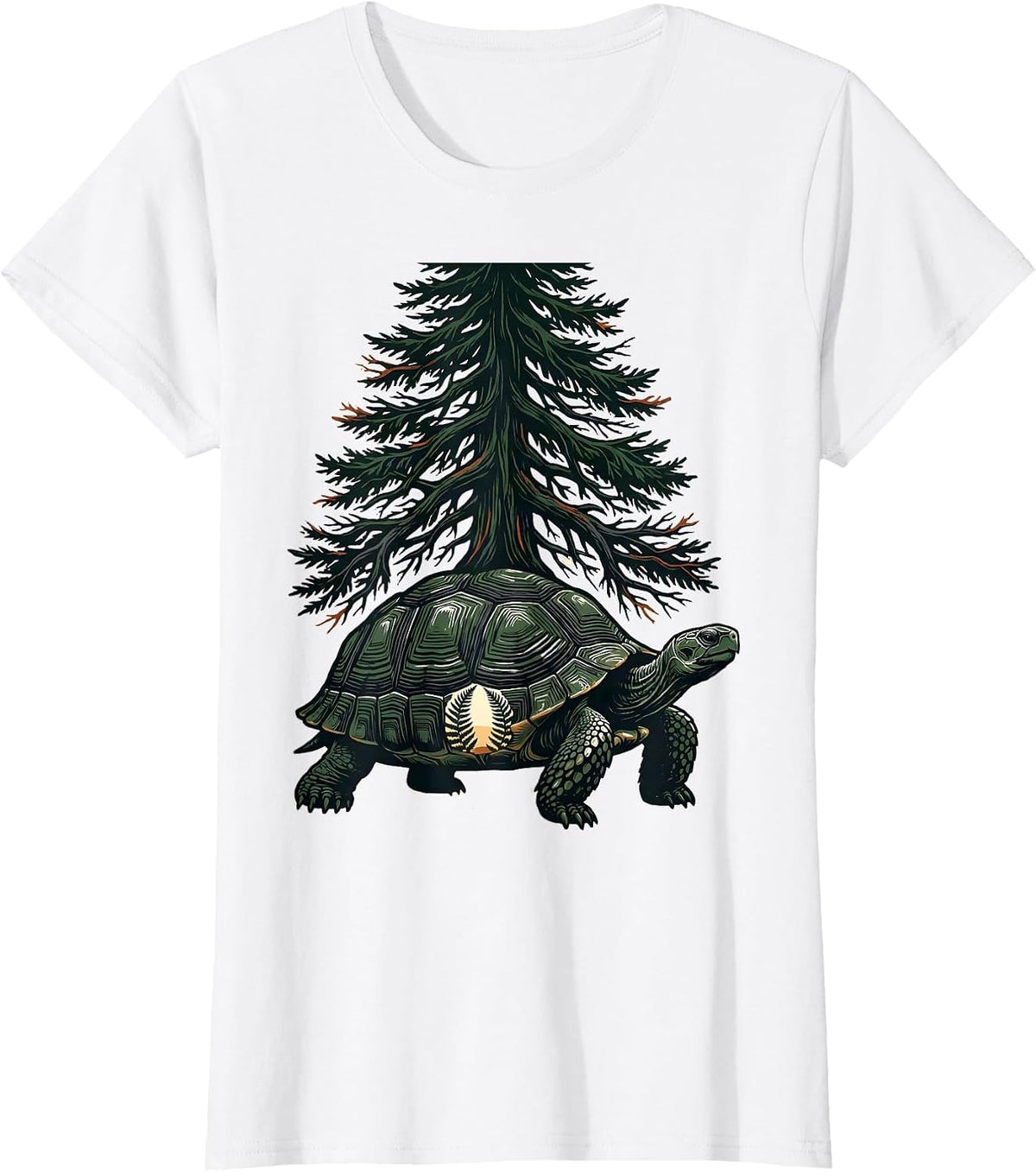 Woodland Turtle Linocut Nature Lover Forest Wildlife T-Shirt - White