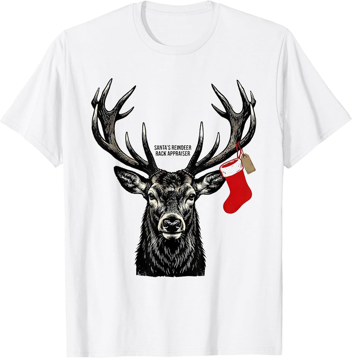 Men's Santa's Reindeer Rack Appraiser Funny Hunting Christmas Deer T-Shirt - White