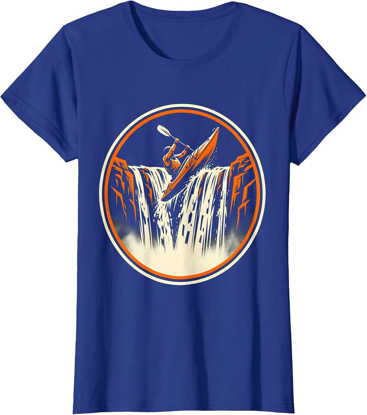 Women's Kayaker Waterfall Drop Adventure Graphic T-Shirt - Royal Blue