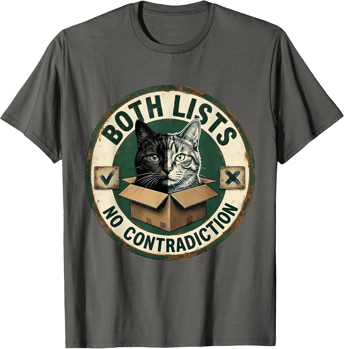 Men's Both Lists No Contradiction Vintage Science Cat Quantum T-Shirt - Asphalt Grey