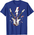 Lightning Bolt Split Guitar 80s Rock Graphic T-Shirt - Royal Blue