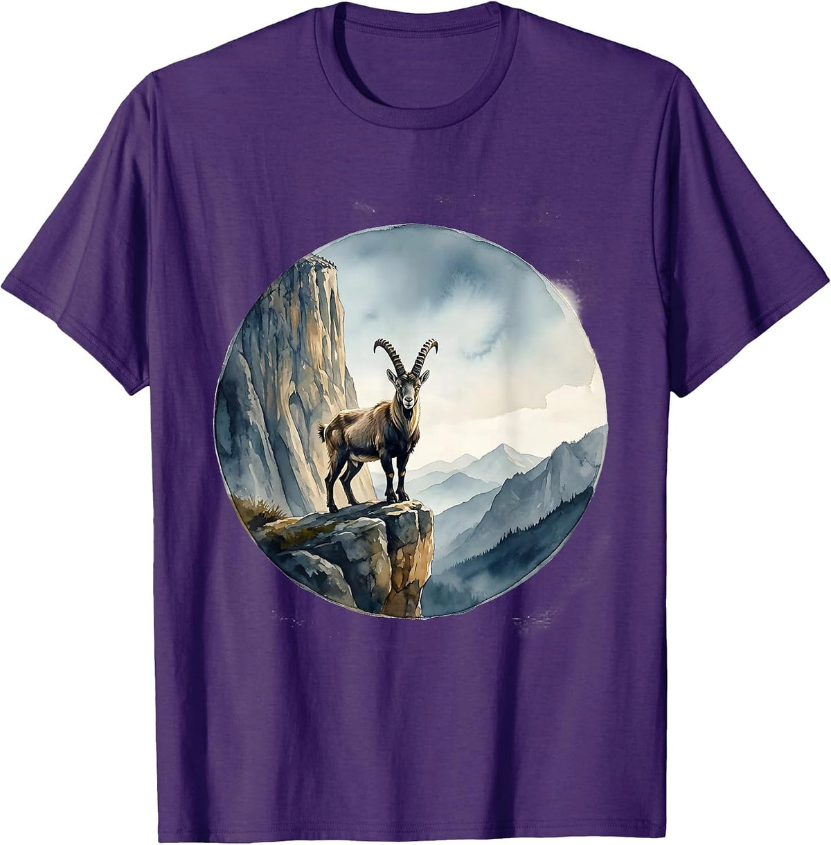 Men's Be Still Mountain Goat Cliff Ledge Illustration T-Shirt - Purple