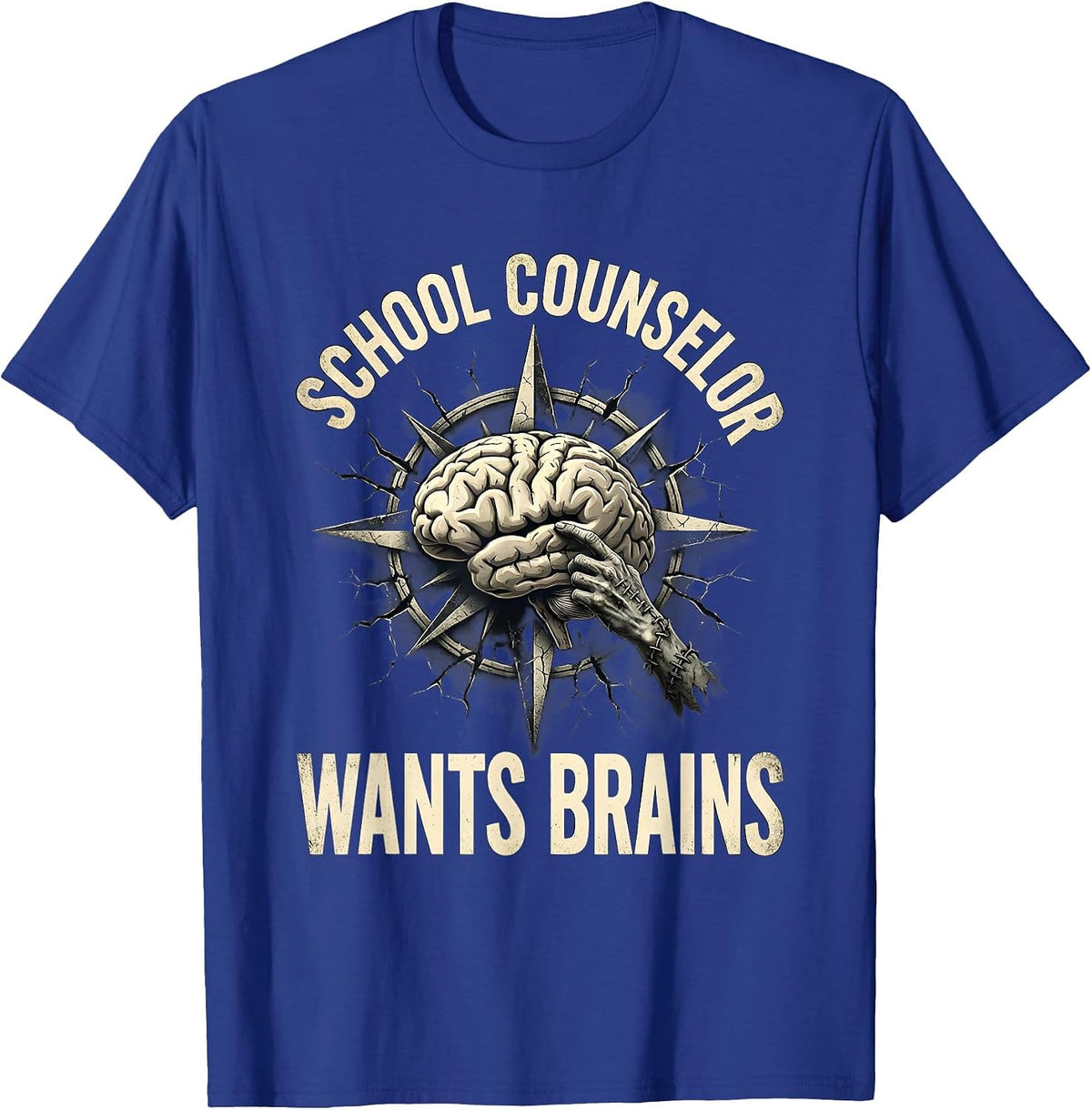 Men's School Counselor Wants Brains Funny Zombie Teacher Halloween T-Shirt - Royal Blue