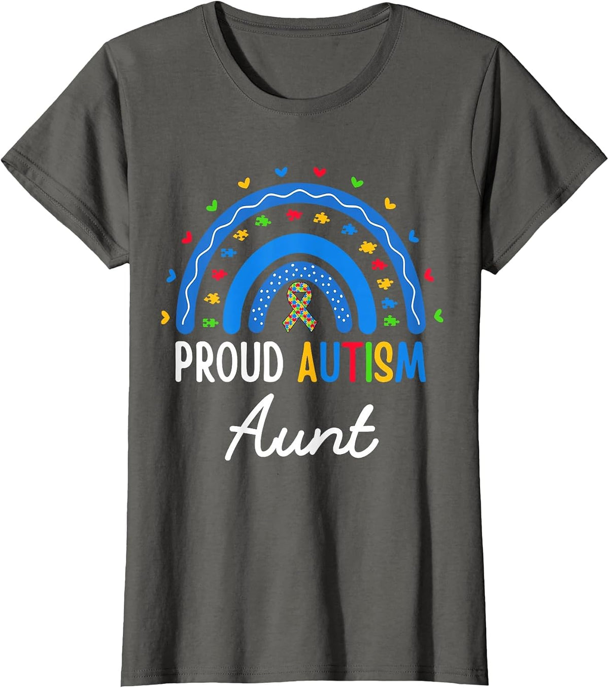 Proud Autism Aunt Rainbow Autism Awareness Aunt Nephew Niece T-Shirt - Asphalt Grey