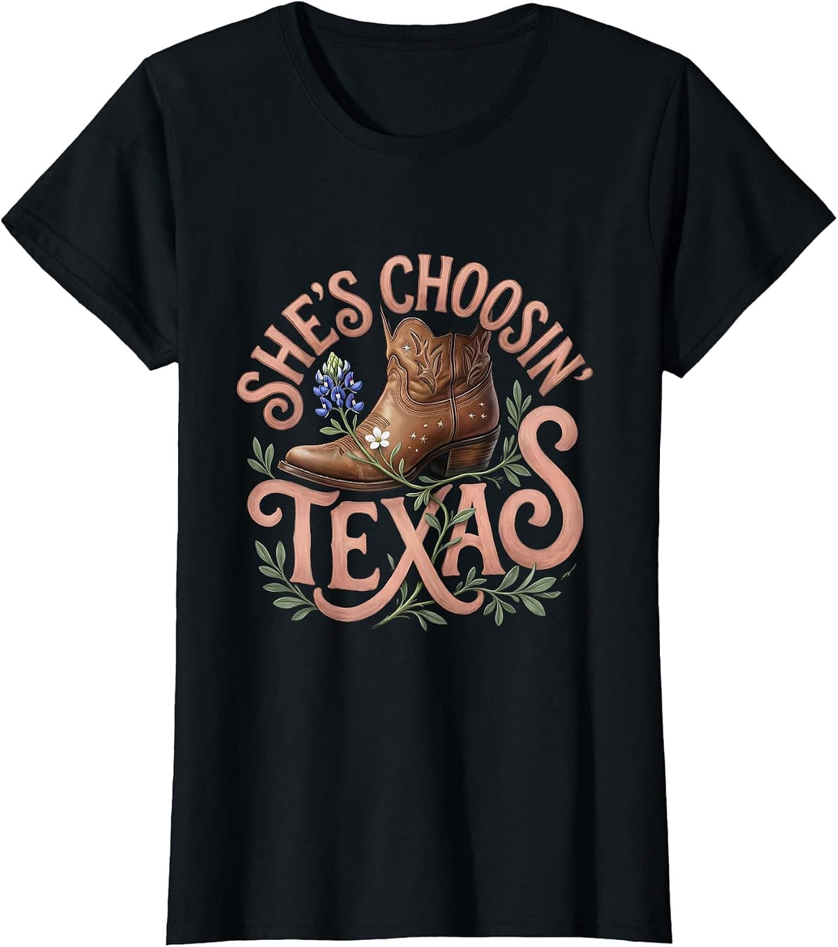 She's Choosin' Texas Western Lifestyle Boho T-Shirt - Black