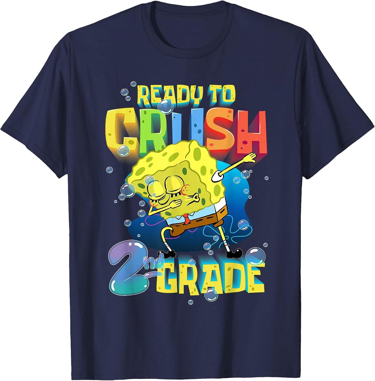 Spongebob Dabbing Ready to Crush 2nd Grade School Spongebob T-Shirt - Navy Blue