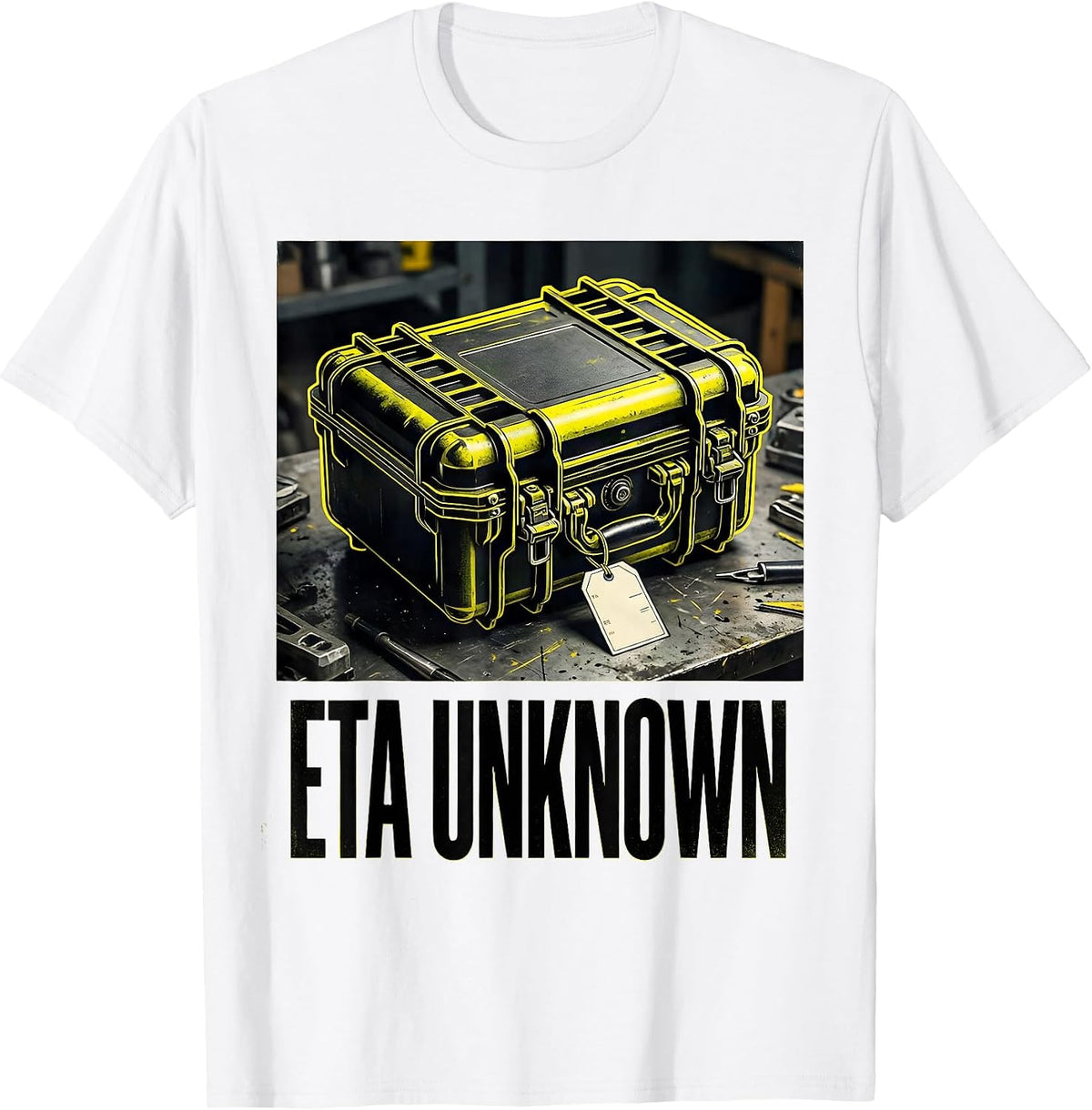 Men's ETA Unknown Stencil Graphic Auto Mechanic Waiting On Parts T-Shirt - White