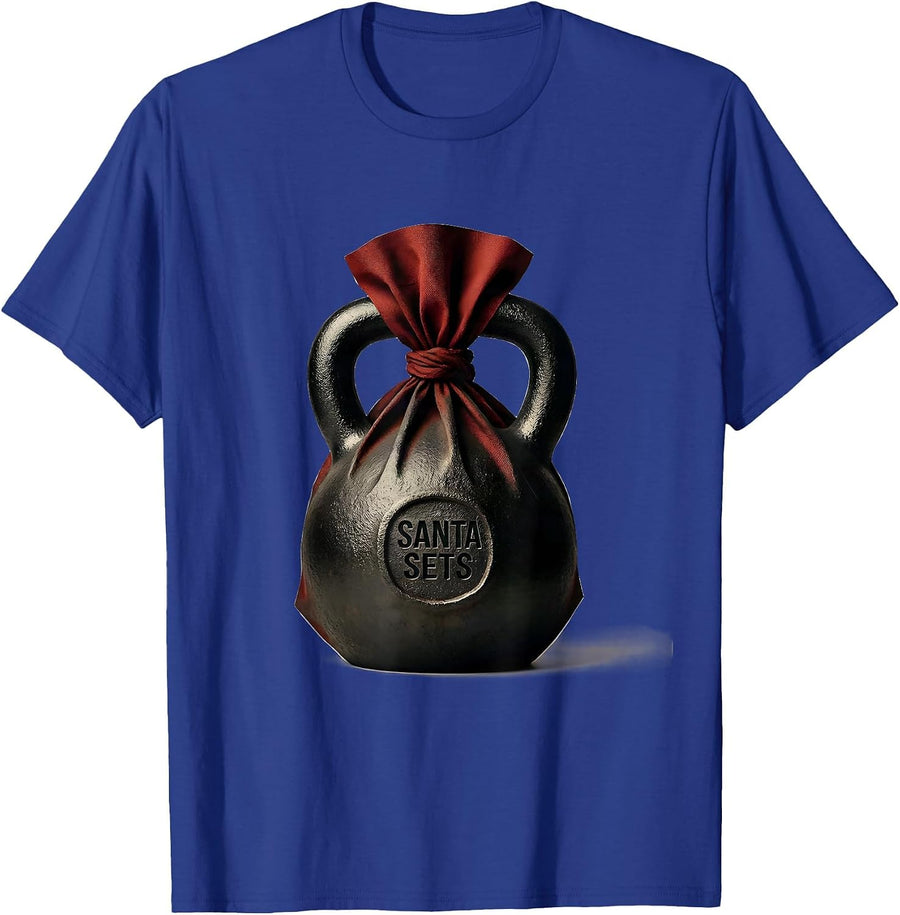 Santa Sets Editorial Conceptual Christmas Gym Weightlifting T-Shirt - Royal Blue