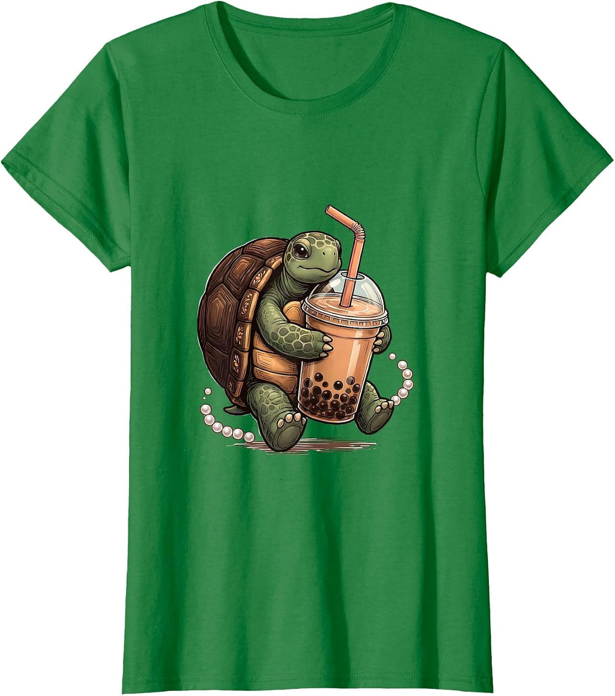 Women's Kawaii Turtle Boba Tea Lover Cute Anime Girl Gift T-Shirt - Kelly Green