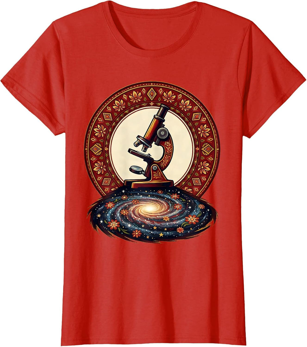 Women's Microscope Galaxy Shadow Science Art Design T-Shirt - Red