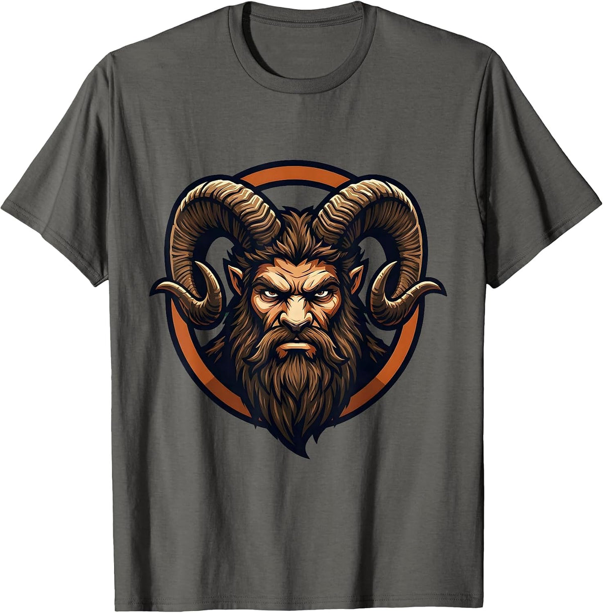 Bearded Mountain Goat Horns Fierce Wild Spirit T-Shirt - Asphalt Grey