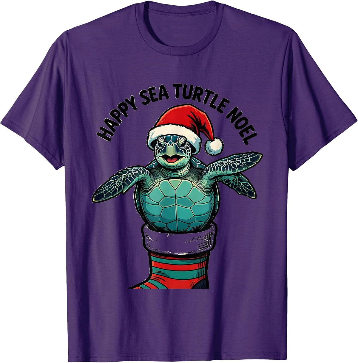 Happy Sea Turtle Noel Cartoon Sea Turtle Lover Christmas T-Shirt - Purple