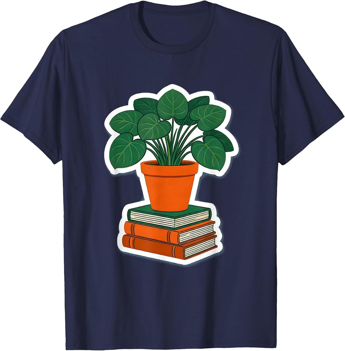 School Counselor Potted Plant Stacked Books Graphic T-Shirt - Navy Blue